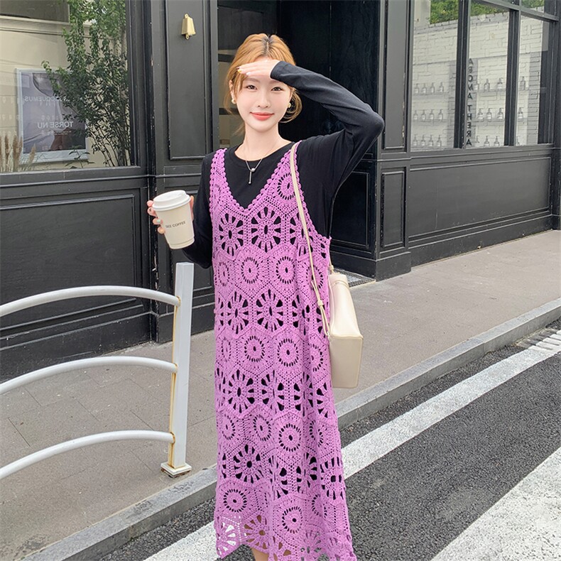 法式甜美减龄叠穿连衣裙女2025春秋季新款显瘦T恤长裙,女装连衣裙,新思路