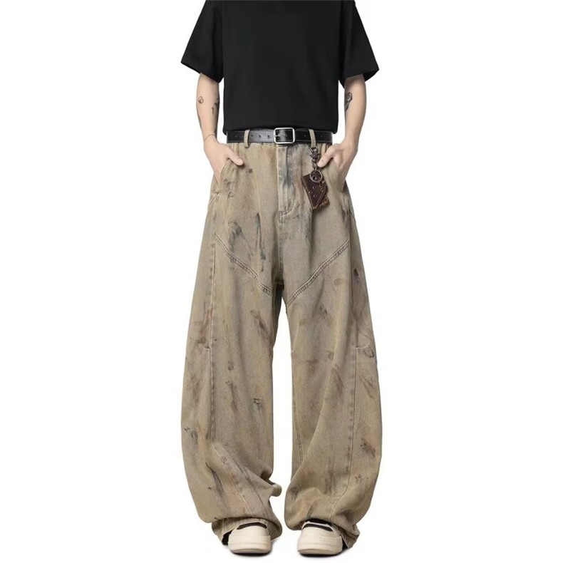 AK2078-P62美式街头染脏宽松休闲阔腿弯刀牛仔裤，女装休闲裤，星座617A-2