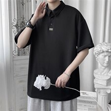 港风夏季新款简约polo衫棉麻宽松翻领短袖A177/T555，男装T恤，电商A177