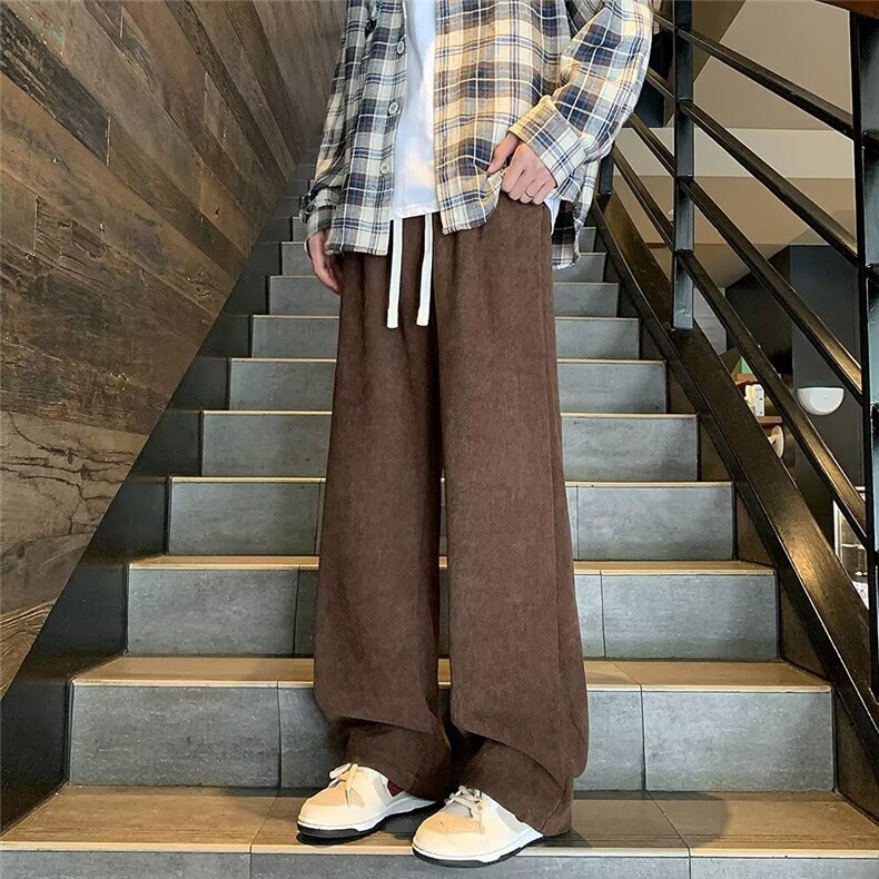 加绒灯芯绒裤男秋冬加厚垂感宽松直筒卫裤阔腿休闲长裤A650/P30,男装牛仔裤,星座506