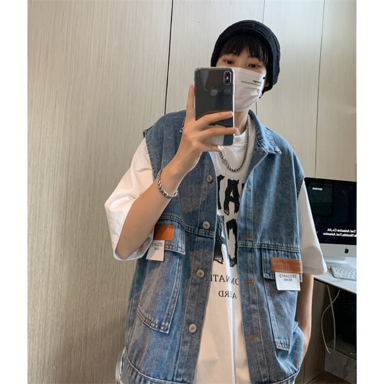 牛仔马甲男个性时尚夏季2024新款韩版宽松潮流外套夹克 W7385-P45图片