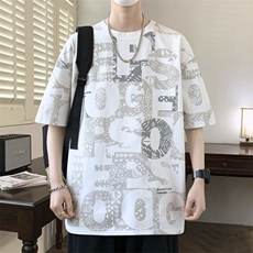潮牌满印圆领短袖男士T恤休闲时尚夏季薄款宽松大码夏装半袖，男装T恤，星座1107-1