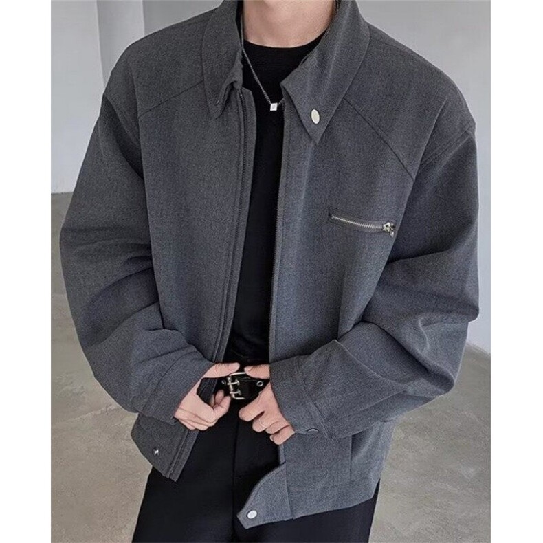 双层垫肩外套男春秋季简约复古宽松翻领短款飞行员夹克J866,男装夹克,星座1116A（原606A-3）