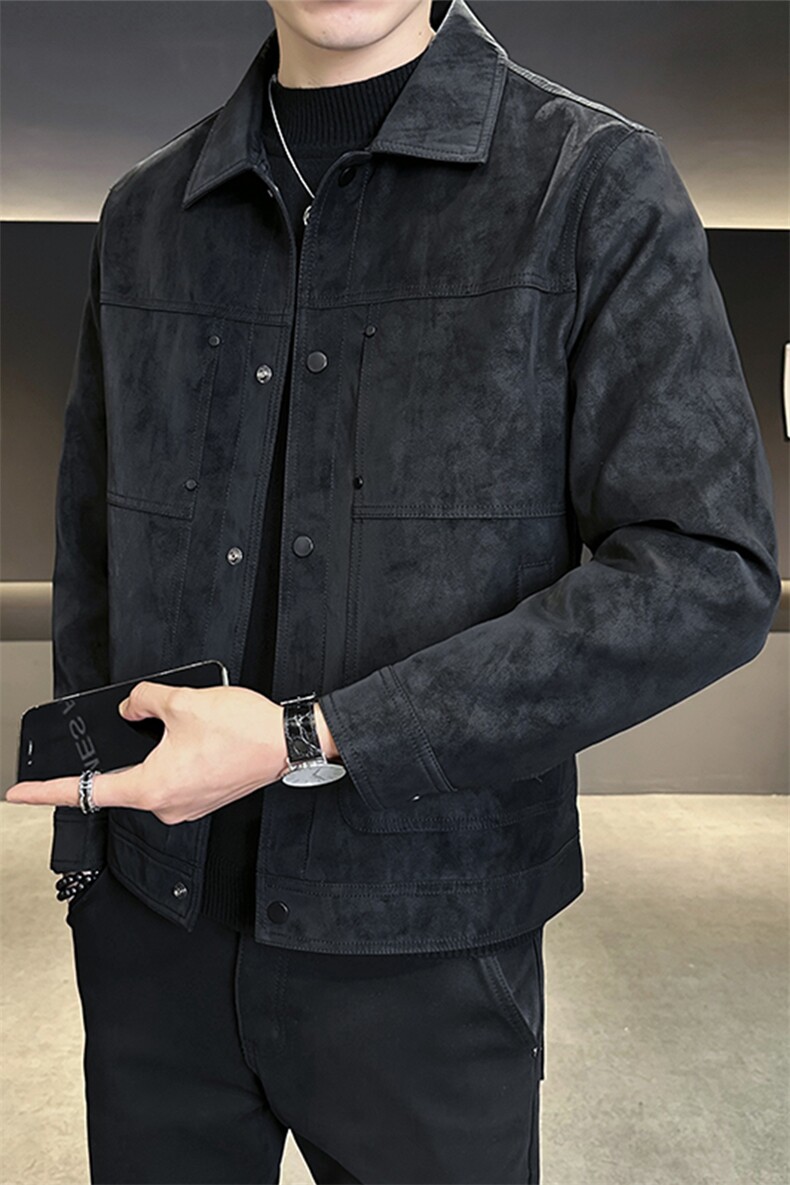 秋季2025新款男士外套翻领高端麂皮夹克上衣服A313-5889-P145,男装夹克,电商A313