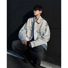 牛仔外套男士韩版潮流拼接做旧宽松百搭2025春季ins夹克W6395-P72，男装夹克，星座412-3