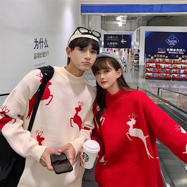 M002-P402025秋冬新款毛衣圣诞小鹿个性情侣装加厚针织衫,男装针织衫/毛衣,星座911