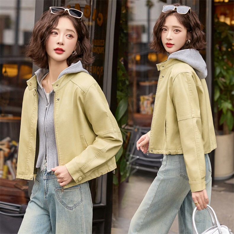2025春装现货立领机车服,女装皮衣,1C078