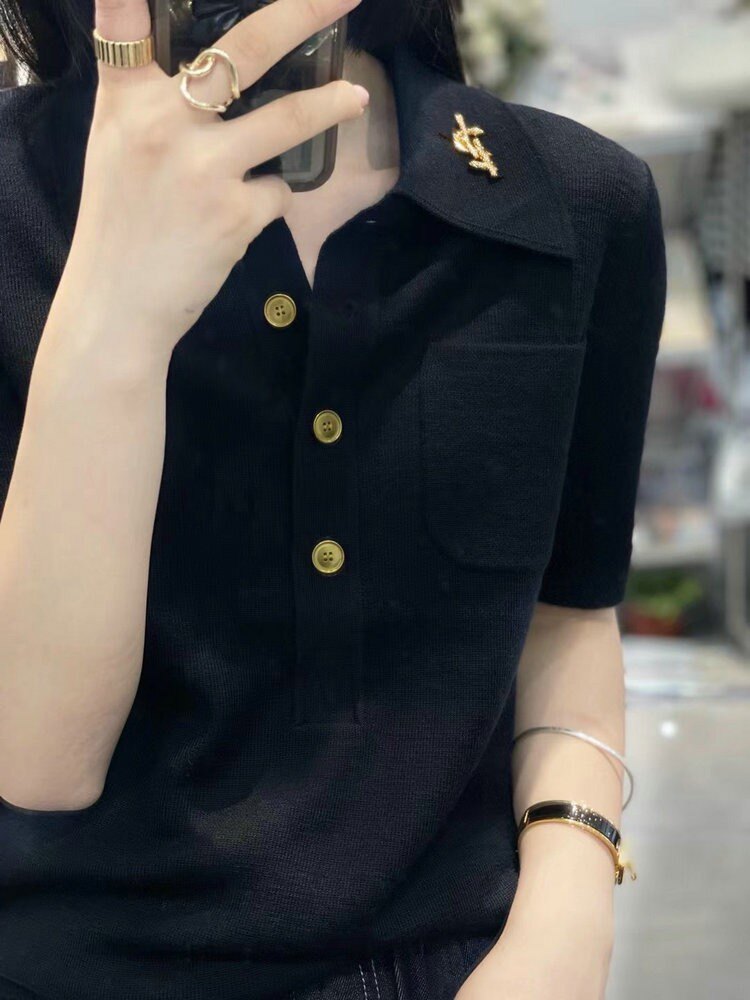 夏季新款女时尚百搭显瘦POLO带兜短袖,女装T恤,狄美羊绒