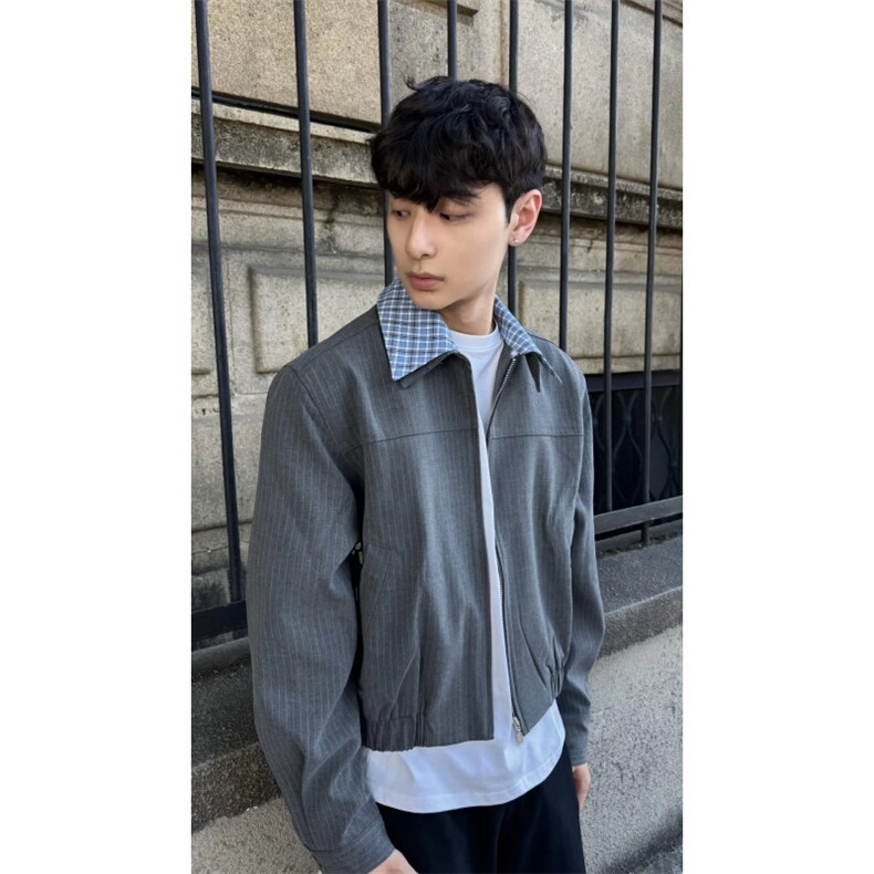 现货自制短款条纹西装,男装西服套装,星座910A