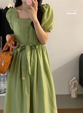 法式泡泡袖连衣裙夏季设计感众温柔高级感初恋裙子，女装连衣裙，香丽迪1