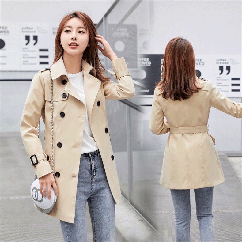 风衣女中长款小个子春秋季新款女装修身韩版休闲气质百搭外套女，女装风衣，韩蔻秀