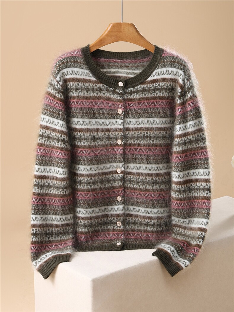 2025年秋季宽松型通勤长袖单件圆领费尔岛开衫，女装羊绒衫，英集羊绒