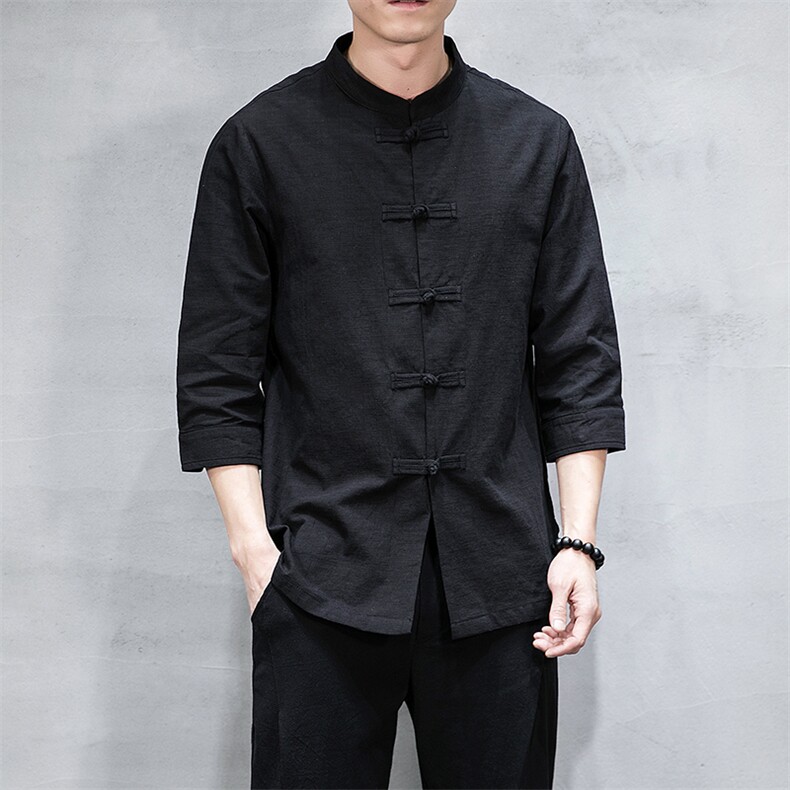 夏季新款中国风棉麻立领七分袖男衬衫中式唐装QT6008-1/CS066/P70图片
