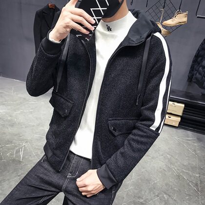 加绒加厚连帽蜈蚣纱修身韩版夹克外套男 C301-JK70-P118图片