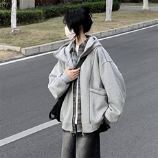 抖音得物高品质秋冬美式高街重磅结构辑明线纹理连帽卫衣外套W111，男装卫衣，电商A486