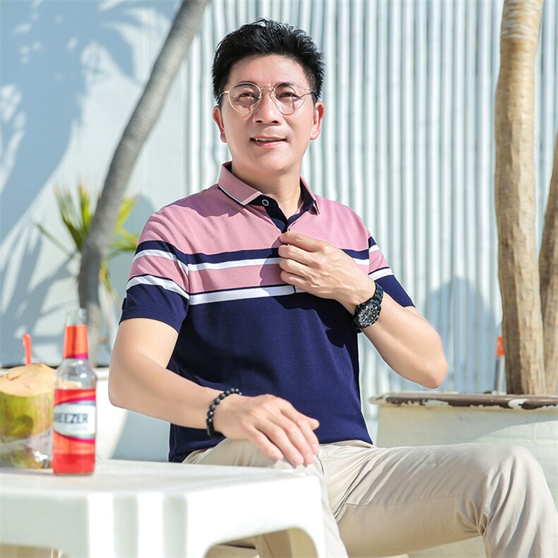 男装短袖T恤男2023夏季新款撞色翻领POLO衫中年商务休闲体恤上衣图片