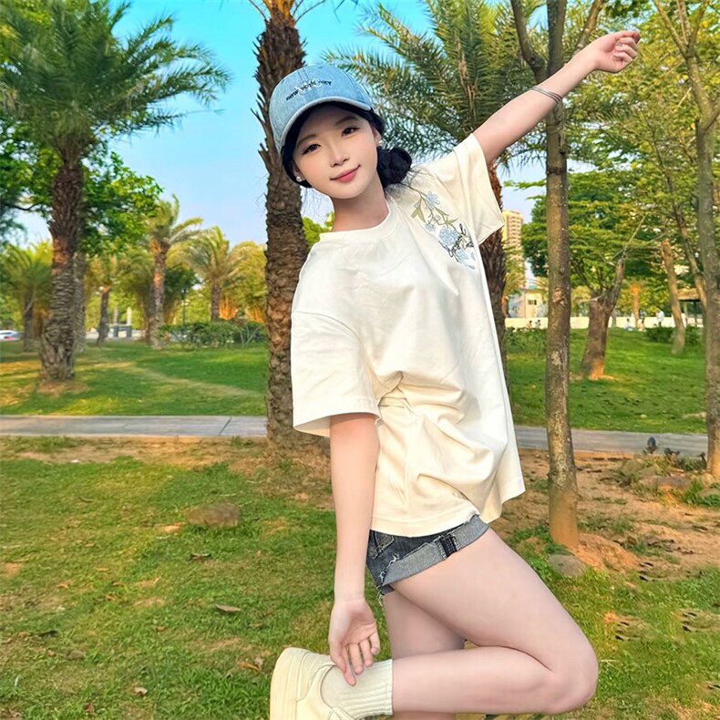 万针全刺绣解构设计260克重磅双纱纯棉高品质美式高街短袖T恤特35,男装T恤,电商A486