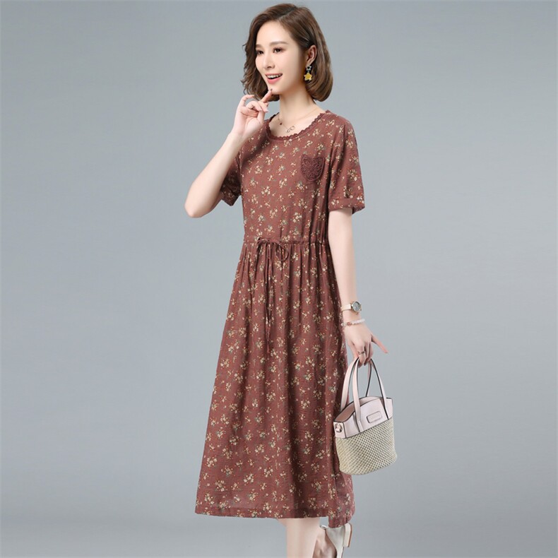 2023年夏季新款潮韩版时尚气质优雅碎花短袖连衣裙女中长款小个子,女装连衣裙,简韵佳