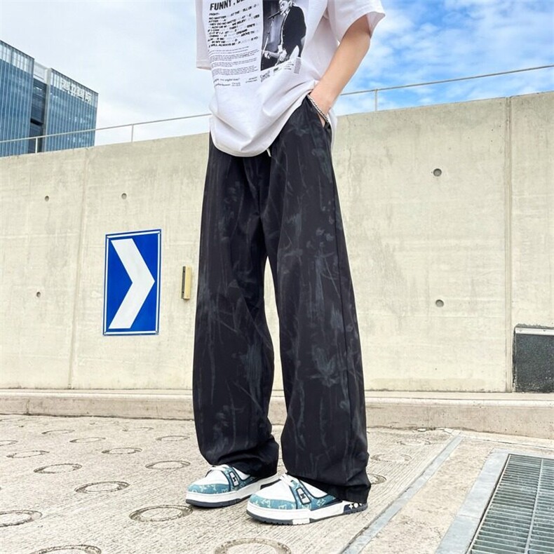 扎染冰丝裤男夏季潮牌痞帅速干直筒裤宽松垂感阔腿裤子K6469-P34,男装休闲裤,星座412-2