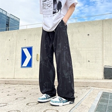 扎染冰丝裤男夏季潮牌痞帅速干直筒裤宽松垂感阔腿裤子K6469-P34，男装休闲裤，星座412-2