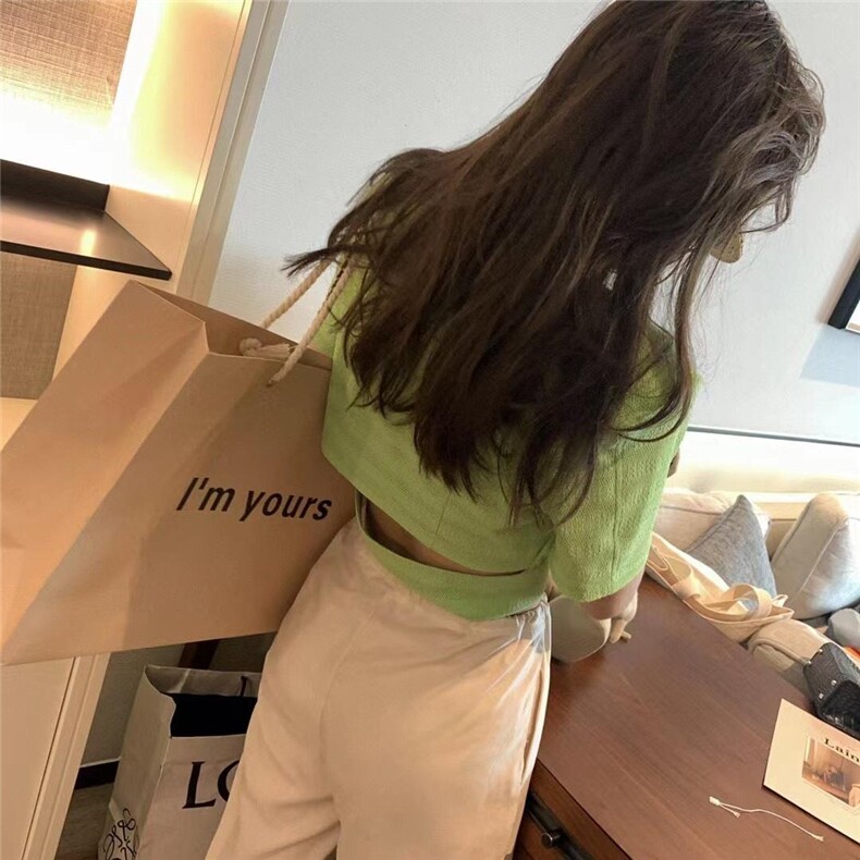 后腰露腰短上衣白绿两色现货，其它，XTZ style