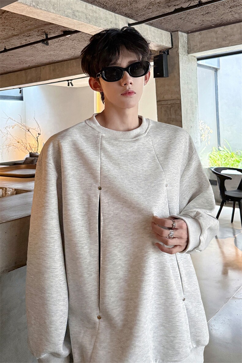 WY10152-特P45控78小众撞色拼接破缝假两件大码男大码情侣卫衣,男装卫衣,电商A059
