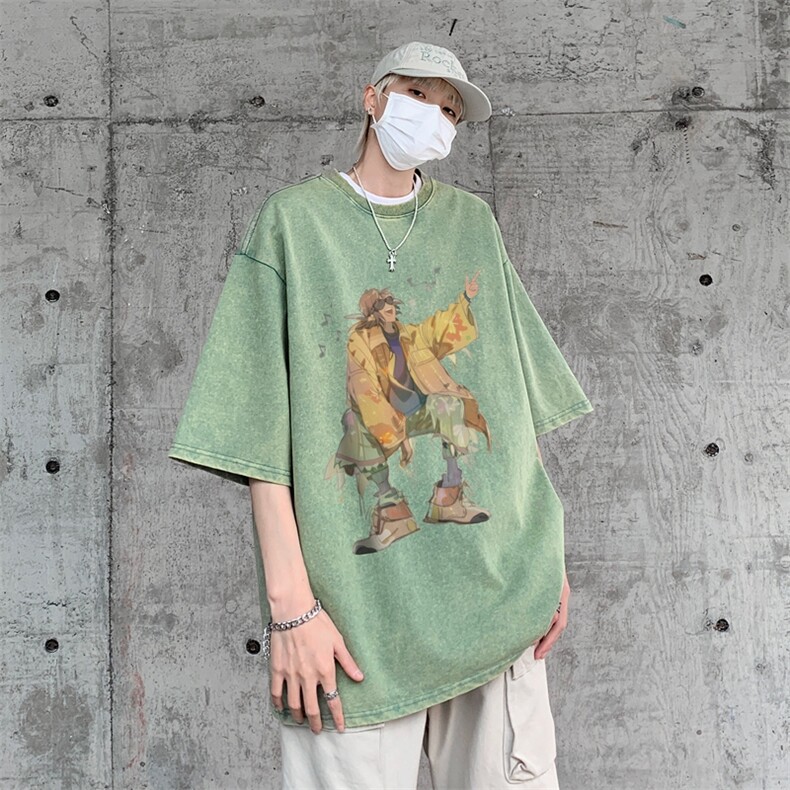 潮牌宽松短袖t恤蜡染美式复古高街水洗做旧517A-2-SX241-P38,男装T恤,星座517A-2