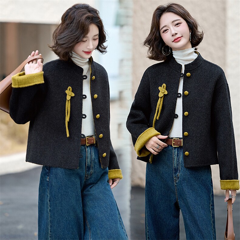 双面羊绒大衣女小个子短款2025新款春季高级感韩系纯羊毛呢外套，女装双面呢大衣，美沁