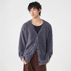 M34-P60美式潮牌针织开衫外套男2025春秋冬季V领毛衣慵懒风，男装针织衫/毛衣，电商B323A