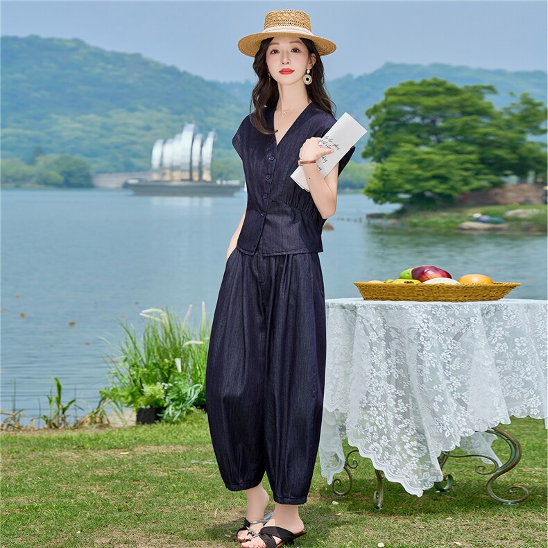 2026年夏季新品时尚气质休闲牛仔套装女,女装套装/套裙,依路服饰