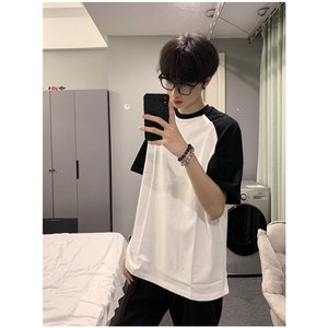 夏季短袖t恤男生休闲宽松撞色半袖体恤男士打底衫上衣服 TC01图片