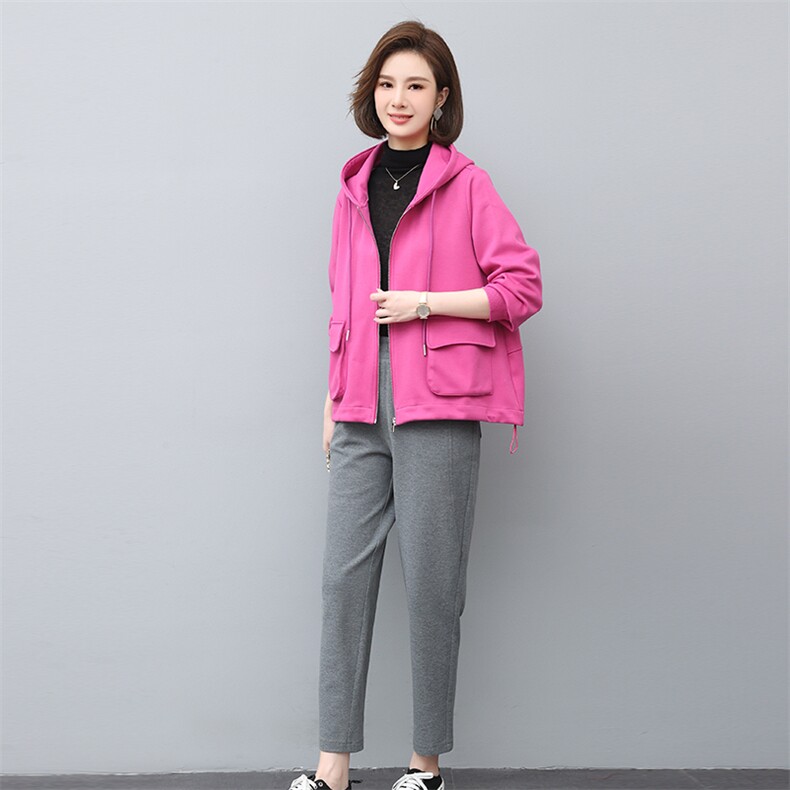 2023春季新款时尚休闲气质个性减龄宽松休闲连帽套装,女装套装/套裙,独衣靓