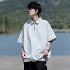 8XL-M半拉链t恤短袖POLO衫男款夏季美式翻领宽松大码半袖DT008P45，男装T恤，电商B312