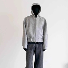 美式高街重磅短款连帽卫衣男冬潮牌新款分割线条廓形拉链外套上衣，女装短外套，星座715-4