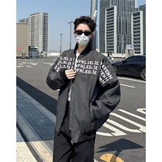 2025美式高街立领男女春潮牌字母印花百搭拉链夹克外套W6545-P65，男装夹克，星座412-2