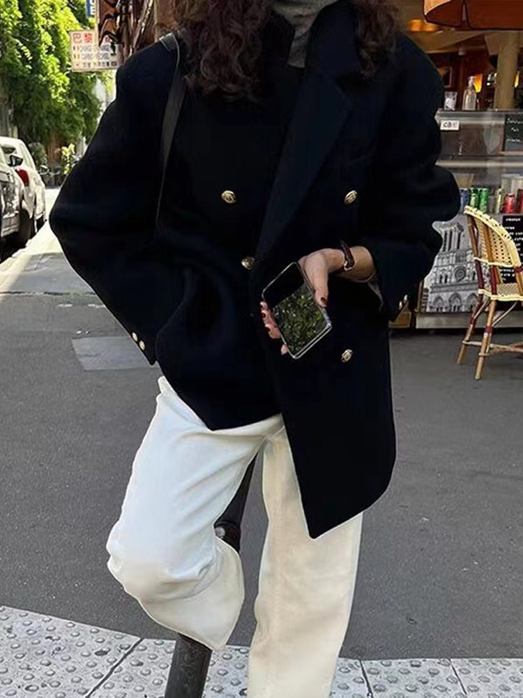 短款西装呢大衣小个子黑毛呢外套2025新款秋冬季保暖8073p85k138,女装毛呢外套,浙宝318