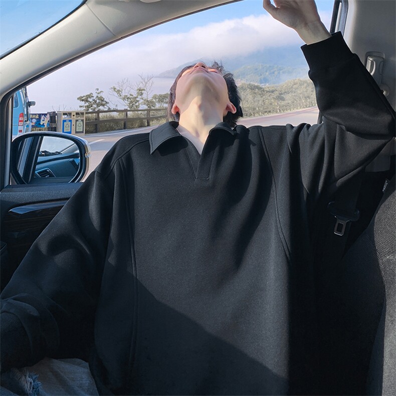 特批P38无差价25秋季420g重磅拼接V领百搭老钱风长袖卫衣男W5427,男装卫衣,电商A001-1