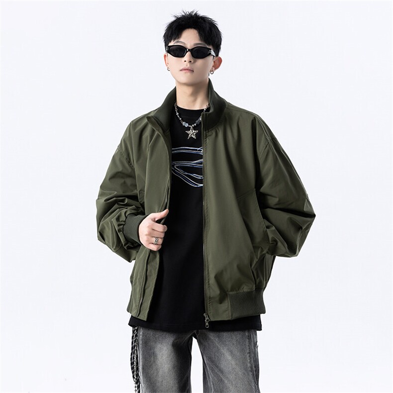 港风日系复古设计感拼接高领开衫夹克外套XZ213-JK4000-P60控88,男装夹克,星座213