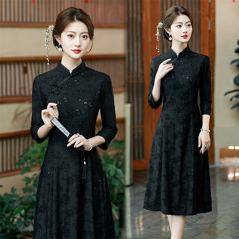 新中式风剪花七分袖改良旗袍2556P125,女装汉服/婚纱/旗袍/礼服,乐衣轩