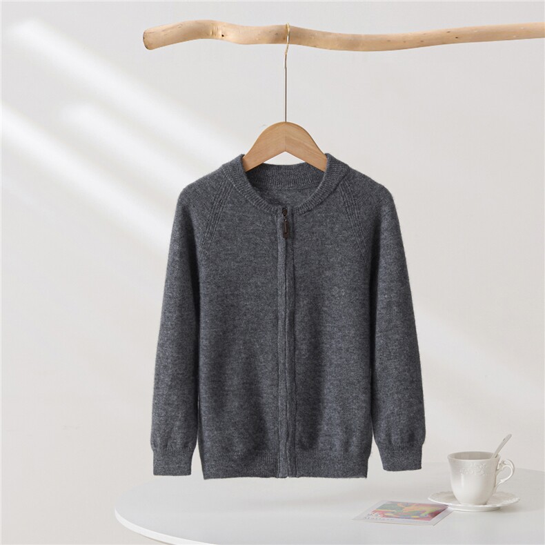 2025年新款百搭圆领长袖拉链羊绒开衫，童装儿童羊绒衫，轩曦羊绒