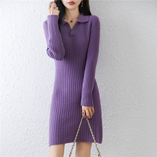 2025年秋季休闲风中长款长袖时尚百搭通勤娃娃脸开领，女装连衣裙，绒汀羊绒