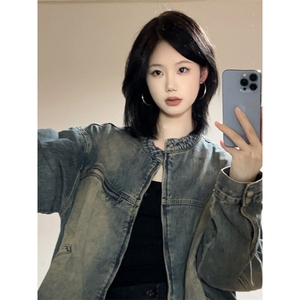 【有货】美式复古垫肩牛仔外套男女款高级感立领夹克JK05CC-特P68图片