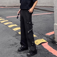BIGWisdom黑色西裤男小众设计感解构拉链绑带高级美式直筒长裤潮，男装西裤，星座506A