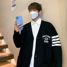 港风秋冬新款宽松开衫四条杠男女情侣毛衣M6352P65控78，男装针织衫/毛衣，电商A268A