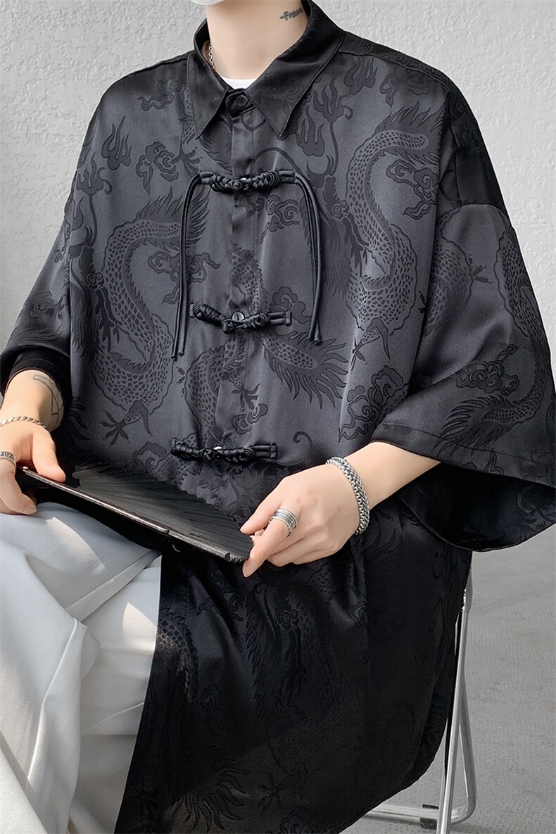 8XL-M特大码衬衫男新中式龙凤醋酸绸缎风外套五分袖CS513P45,男装衬衫,电商D206-1