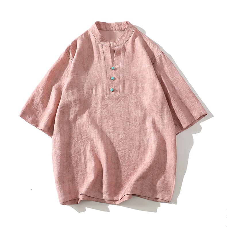 新中式半袖落肩立领透气日常吸汗百搭短袖T恤男A087-1-YM667P65，男装T恤，电商A087-1