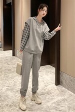 2021年春季时尚气质百搭优雅格子拼接简约两件套，女装套装/套裙，艾尚靓装