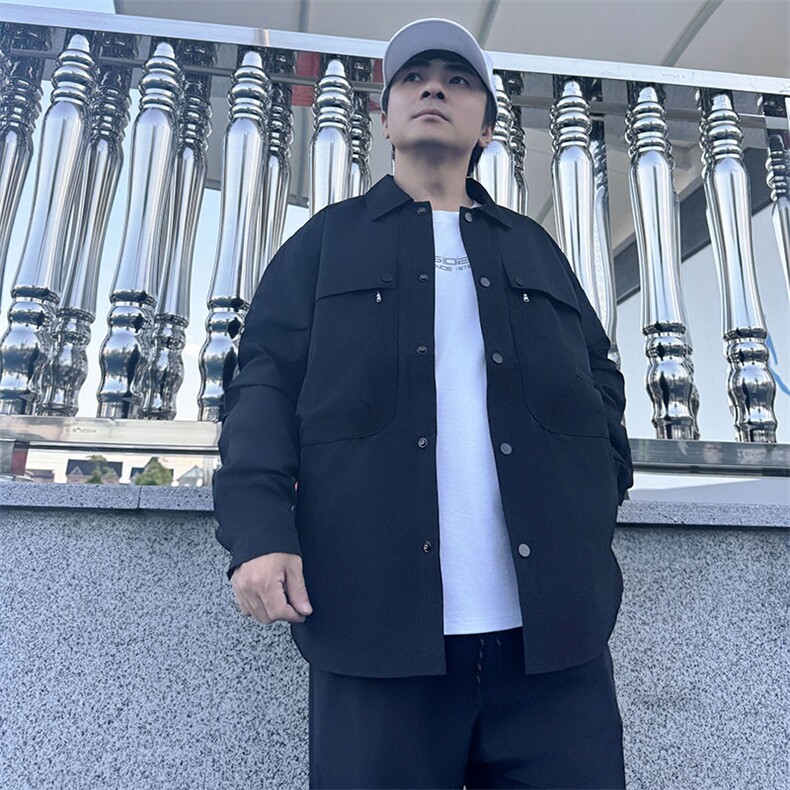 Y005衬衫大码夹克外套秋装休闲文艺中青年开衫多口袋薄款夹克外衣,男装衬衫,星座115A-3