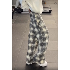 vintage美式格子牛仔裤男直筒宽松vibe风裤子高街痞帅高裆微喇裤，男装休闲裤，电商A063