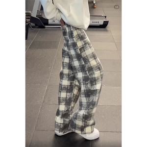 vintage美式格子牛仔裤男直筒宽松vibe风裤子高街痞帅高裆微喇裤图片